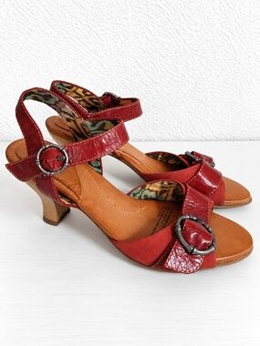 Naya Red Leather Buckle Heeled Sandals Open Toe Women’s Shoes 10M